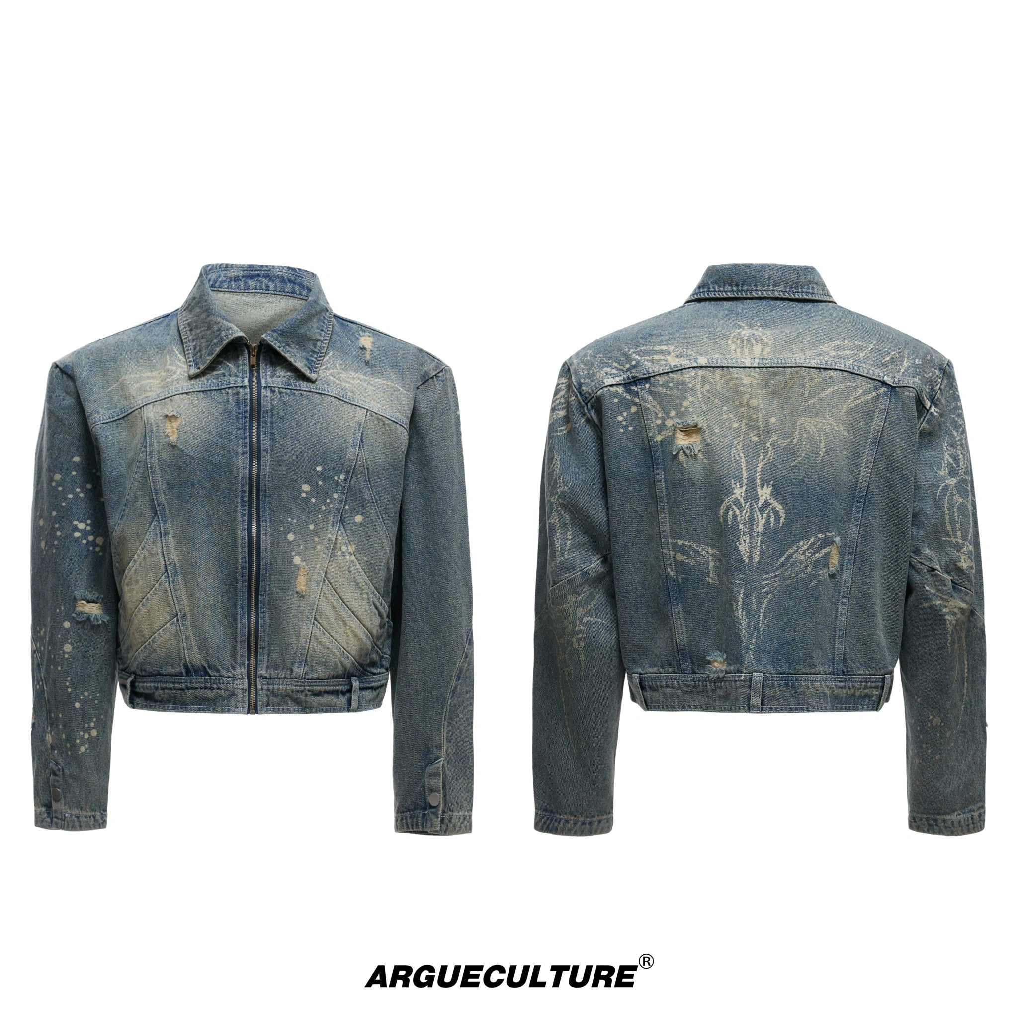 Distressed Gradient Denim Jacket | Cropped Oversized - Blue Top