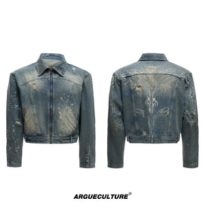 Distressed Gradient Denim Jacket | Cropped Oversized - Blue Top