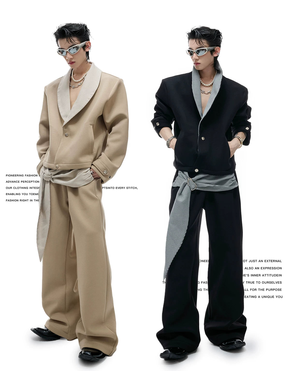 Houndstooth V-Neck Jacket and Pants Set | Relaxed Fit - description image 3