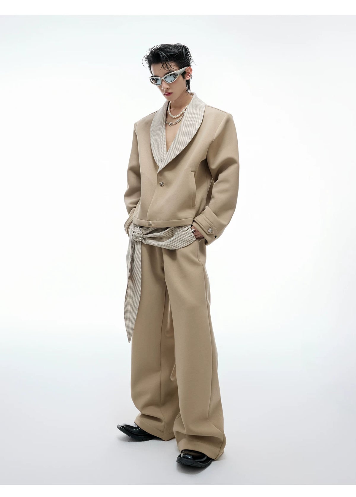 Houndstooth V-Neck Jacket and Pants Set | Relaxed Fit - description image 6