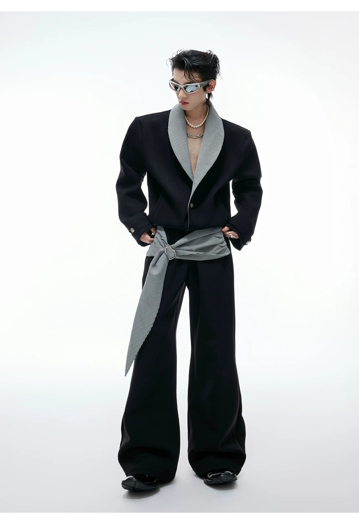 Houndstooth V-Neck Jacket and Pants Set | Relaxed Fit - description image 7