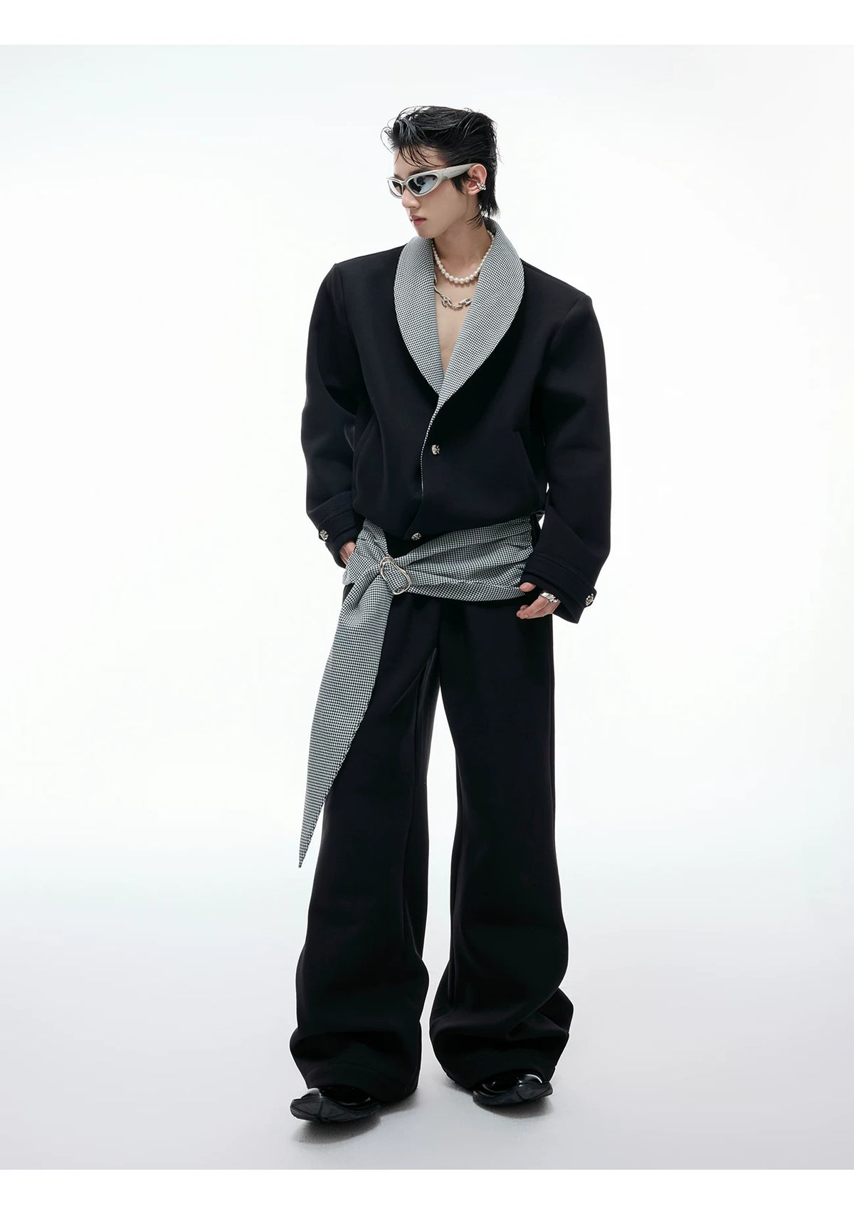 Houndstooth V-Neck Jacket and Pants Set | Relaxed Fit - description image 8