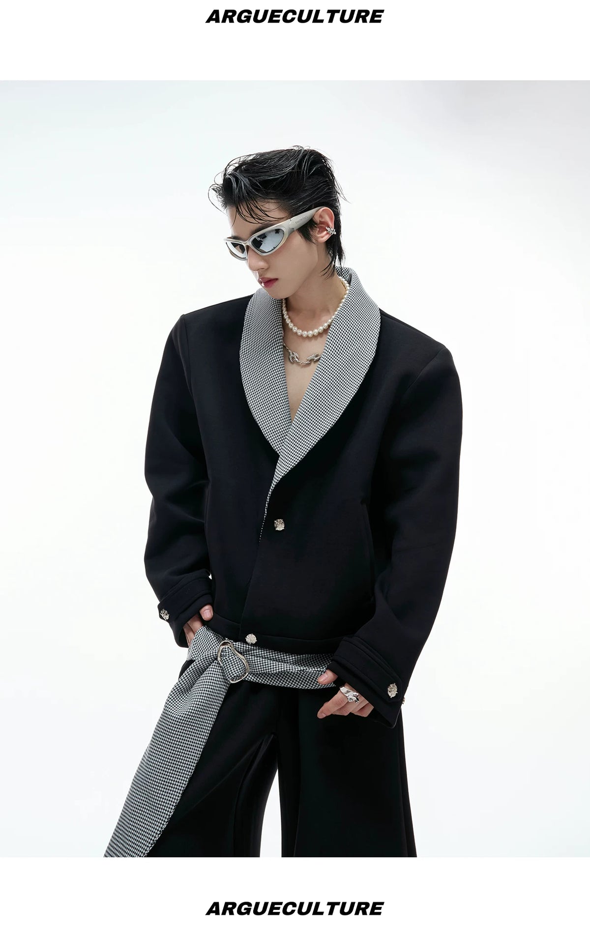 Houndstooth V-Neck Jacket and Pants Set | Relaxed Fit - description image 11