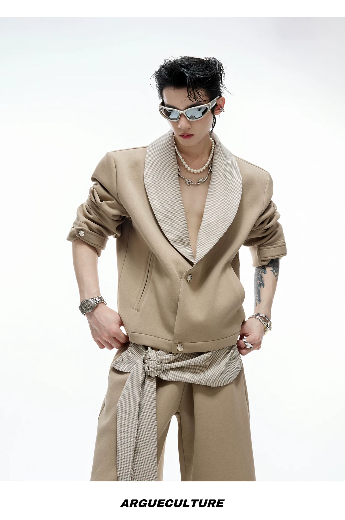 Houndstooth V-Neck Jacket and Pants Set | Relaxed Fit - description image 16