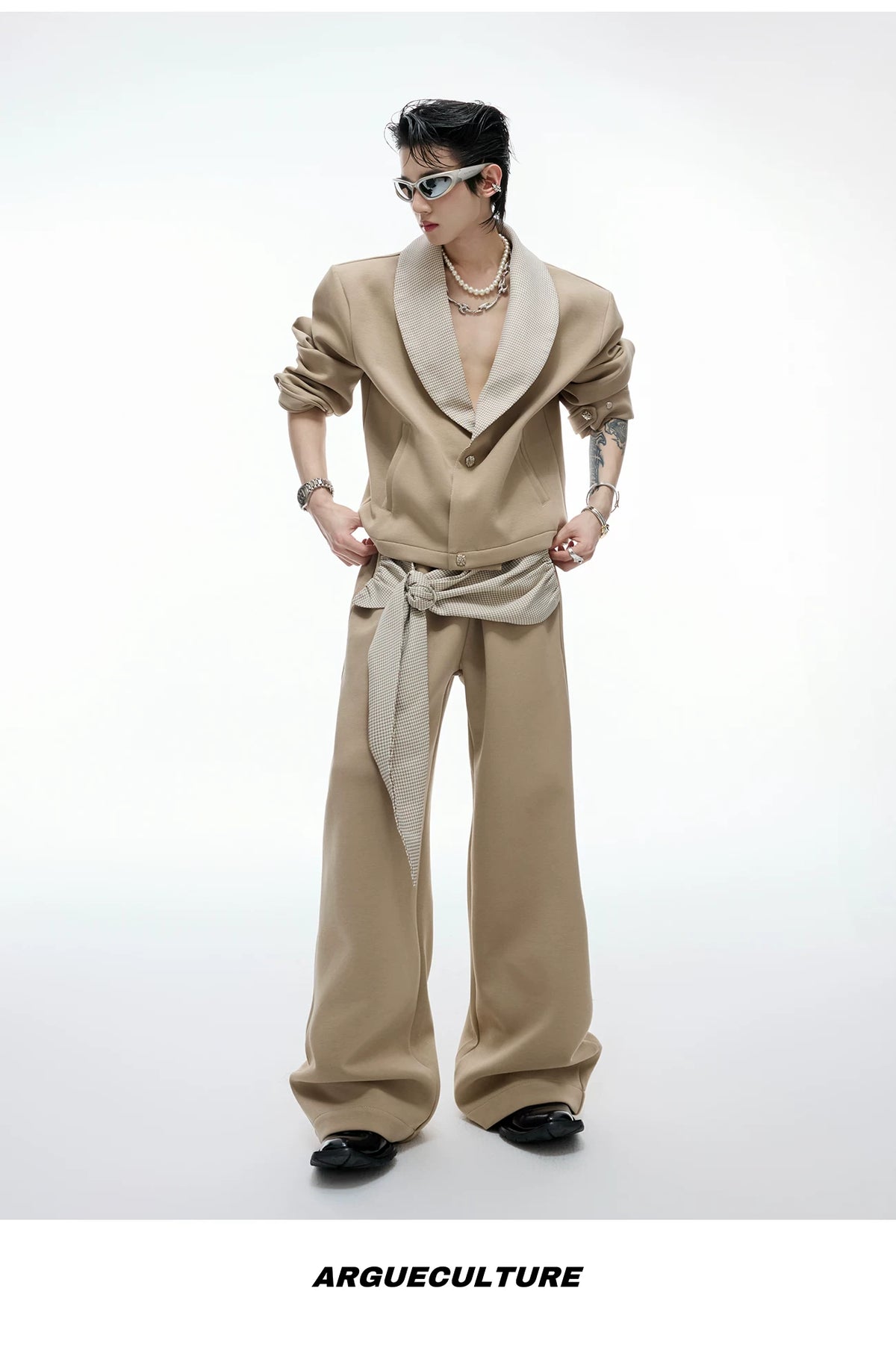Houndstooth V-Neck Jacket and Pants Set | Relaxed Fit - description image 17