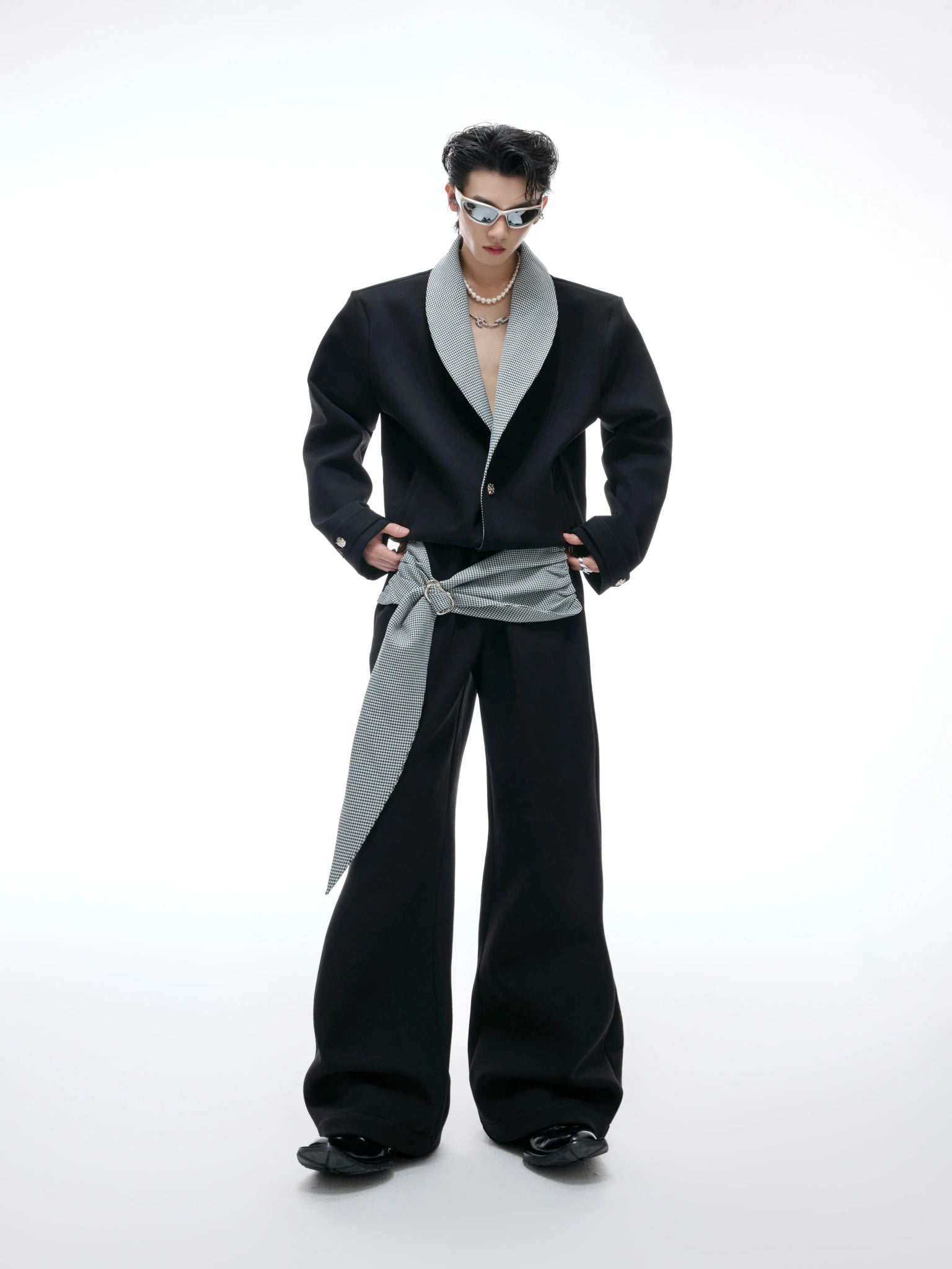 Houndstooth V-Neck Jacket and Pants Set | Relaxed Fit - main image 2