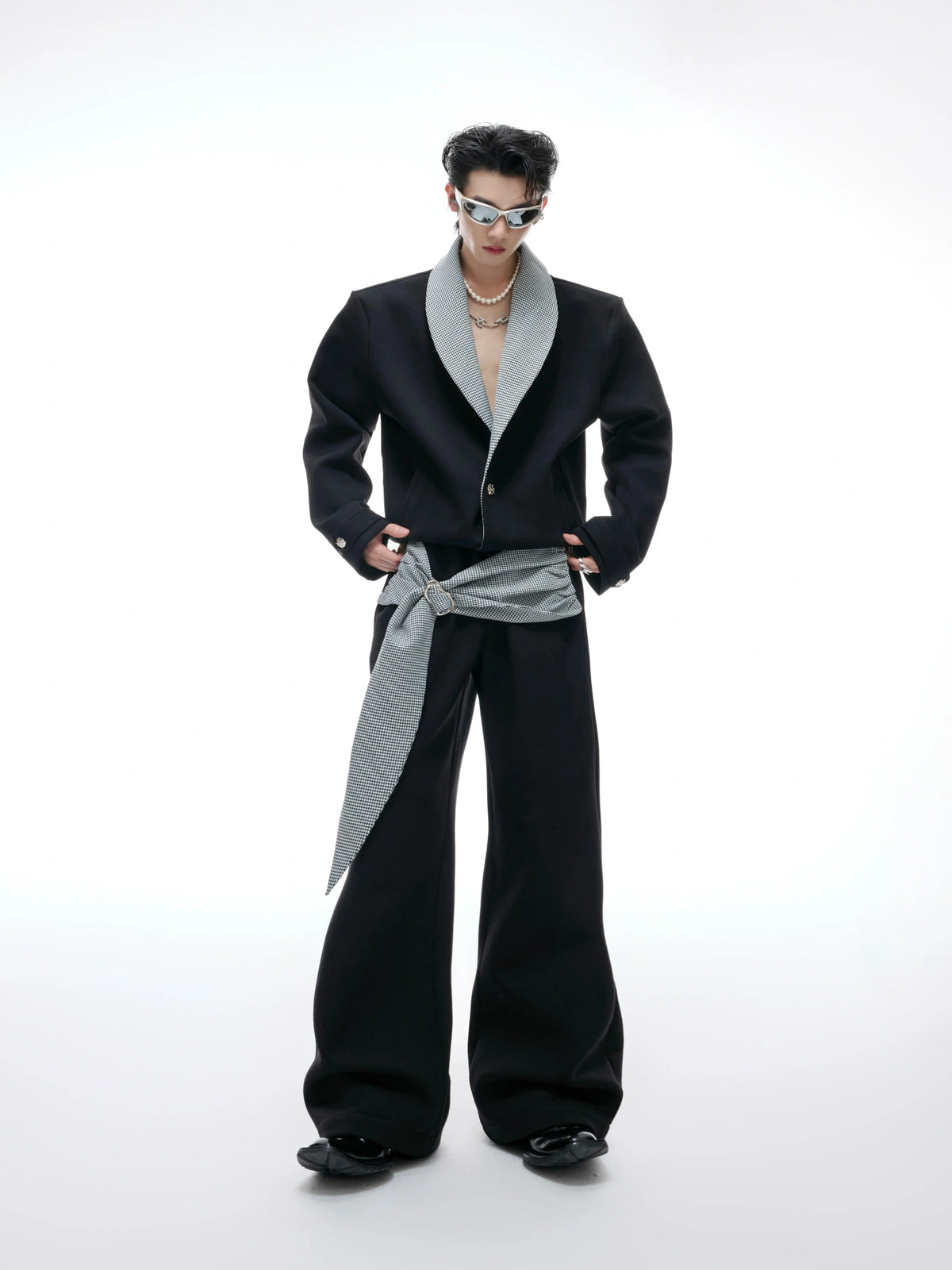 Houndstooth V-Neck Jacket and Pants Set | Relaxed Fit - main image 2