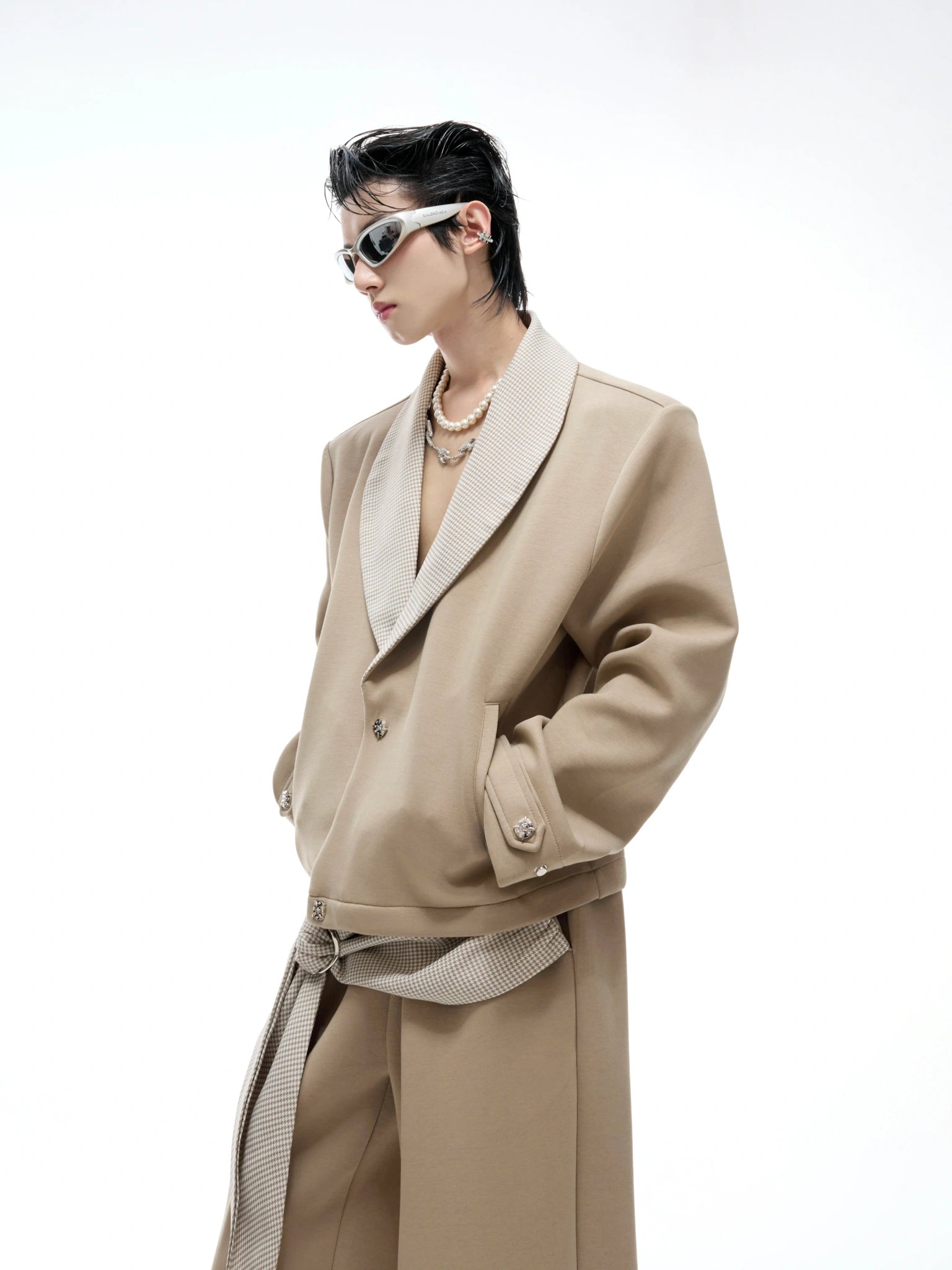 Houndstooth V-Neck Jacket and Pants Set | Relaxed Fit - main image 3