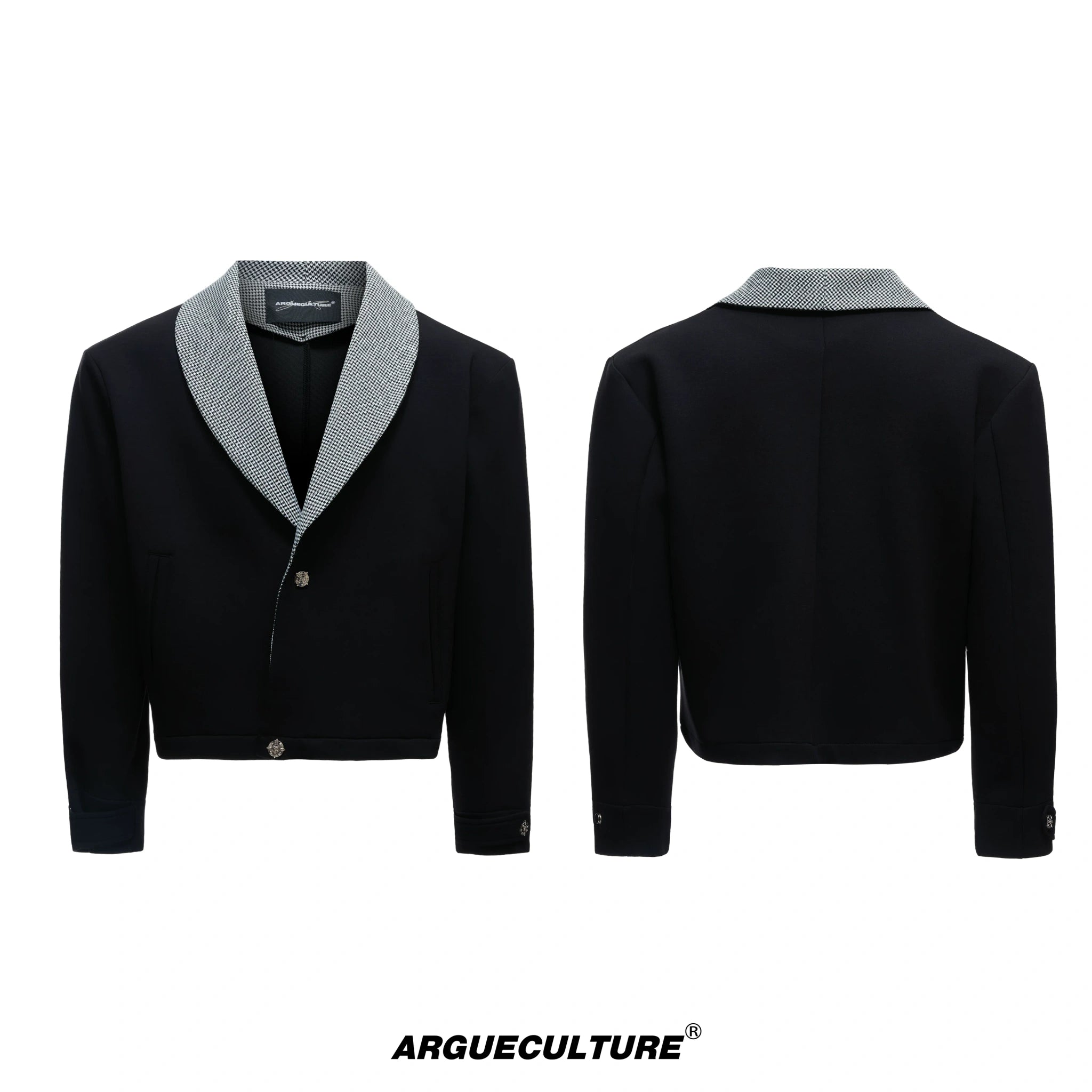 Houndstooth V-Neck Jacket and Pants Set | Relaxed Fit - Black Jacket