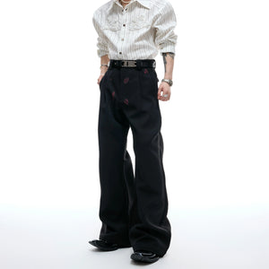 Pleated Red Lip Flared Trousers in Cotton - main image 1