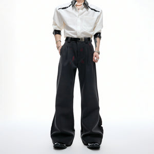 Pleated Red Lip Flared Trousers in Cotton - main image 2