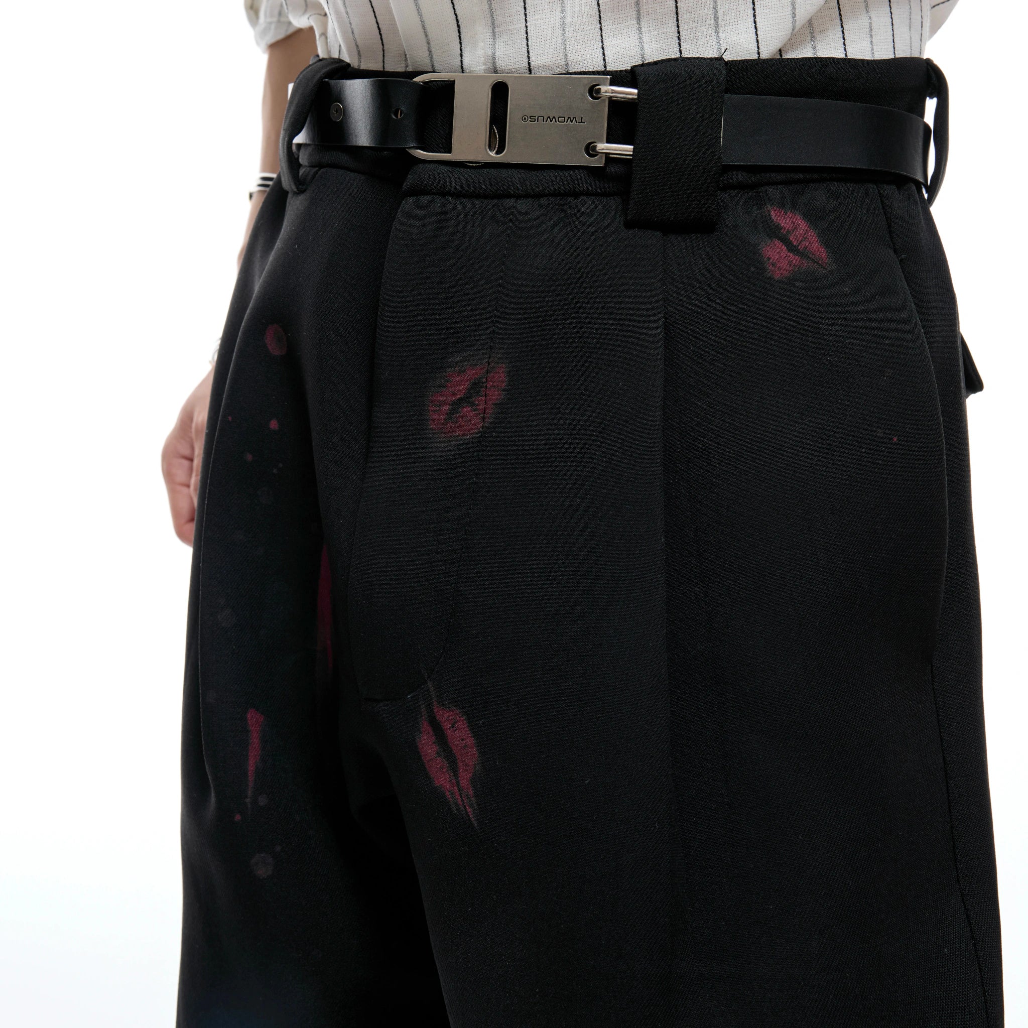 Pleated Red Lip Flared Trousers in Cotton - main image 3