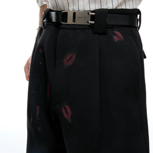 Pleated Red Lip Flared Trousers in Cotton - main image 3