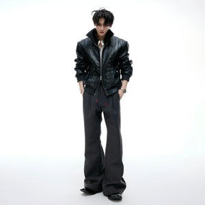 Pleated Red Lip Flared Trousers in Cotton - main image 5