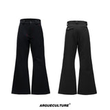 Pleated Red Lip Flared Trousers in Cotton - Black Pants