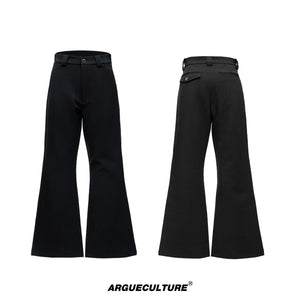 Pleated Red Lip Flared Trousers in Cotton - Black Pants