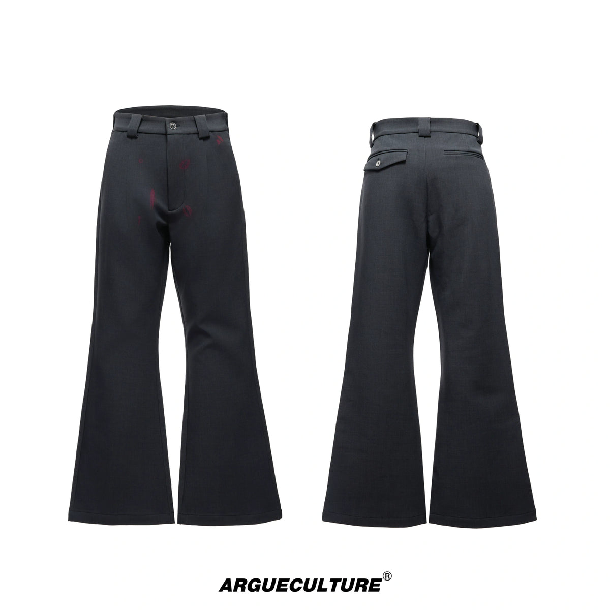 Pleated Red Lip Flared Trousers in Cotton - Gray Pants