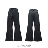 Pleated Red Lip Flared Trousers in Cotton - Gray Pants