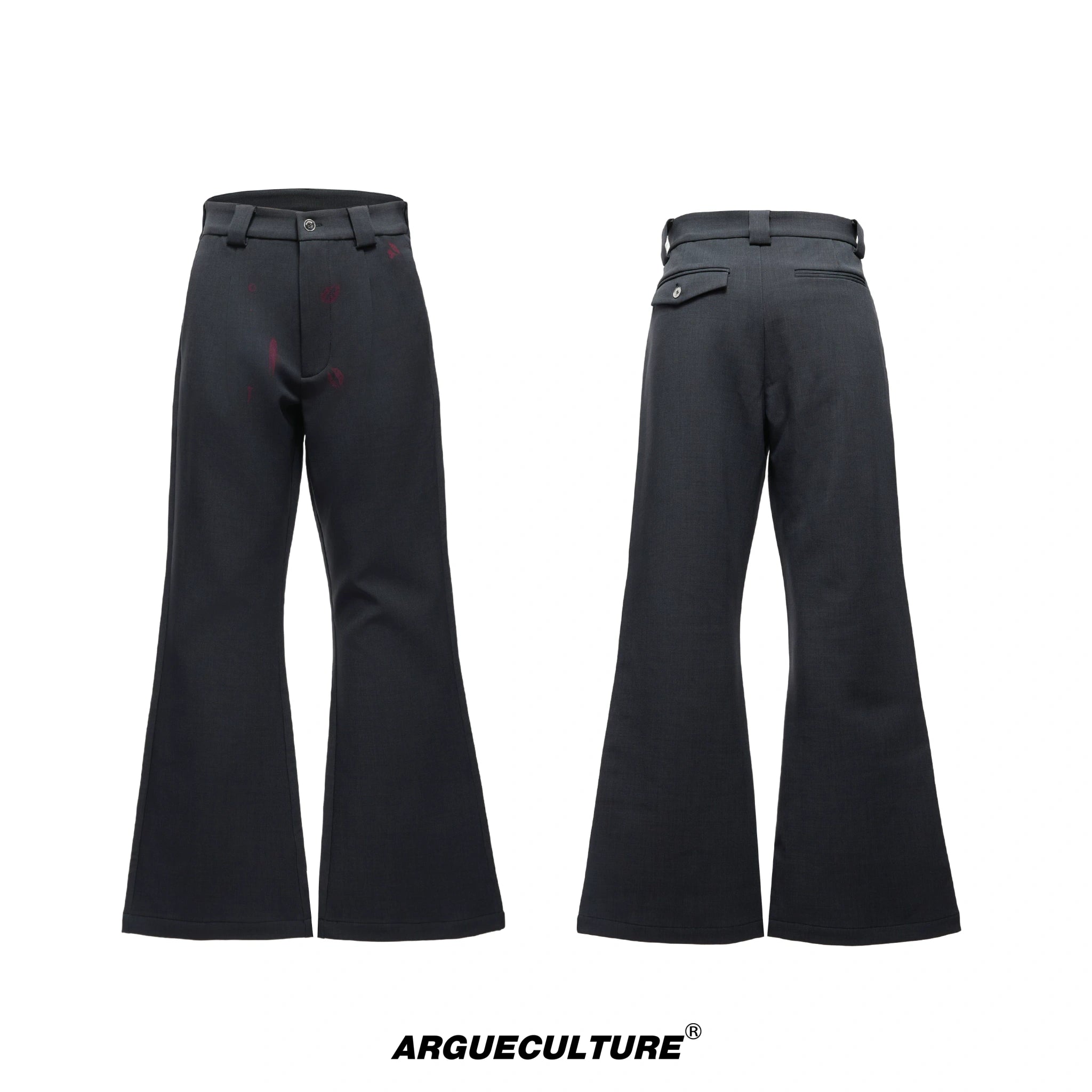 Pleated Red Lip Flared Trousers in Cotton - Gray Pants