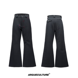 Pleated Red Lip Flared Trousers in Cotton - Gray Pants