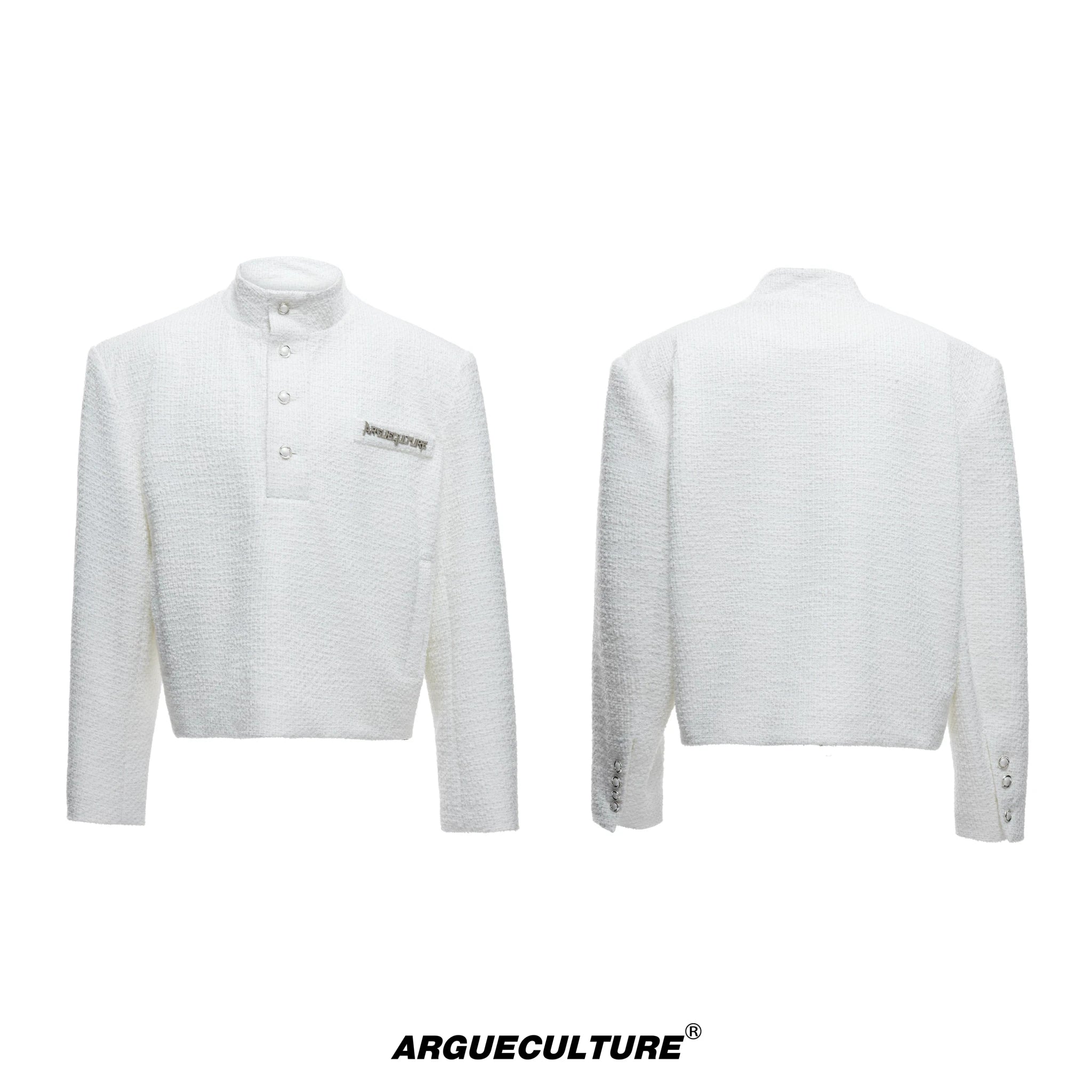 Textured Pearl-Button Jacket | Relaxed Unisex Layer - White Jacket
