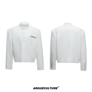 Textured Pearl-Button Jacket | Relaxed Unisex Layer - White Jacket
