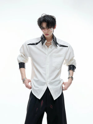 Contrast Sequin Drape Shirt | Relaxed Unisex Button-Up - main image 1