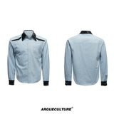 Contrast Sequin Drape Shirt | Relaxed Unisex Button-Up - Blue Top