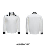 Contrast Sequin Drape Shirt | Relaxed Unisex Button-Up - White Top
