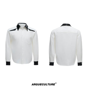 Contrast Sequin Drape Shirt | Relaxed Unisex Button-Up - White Top