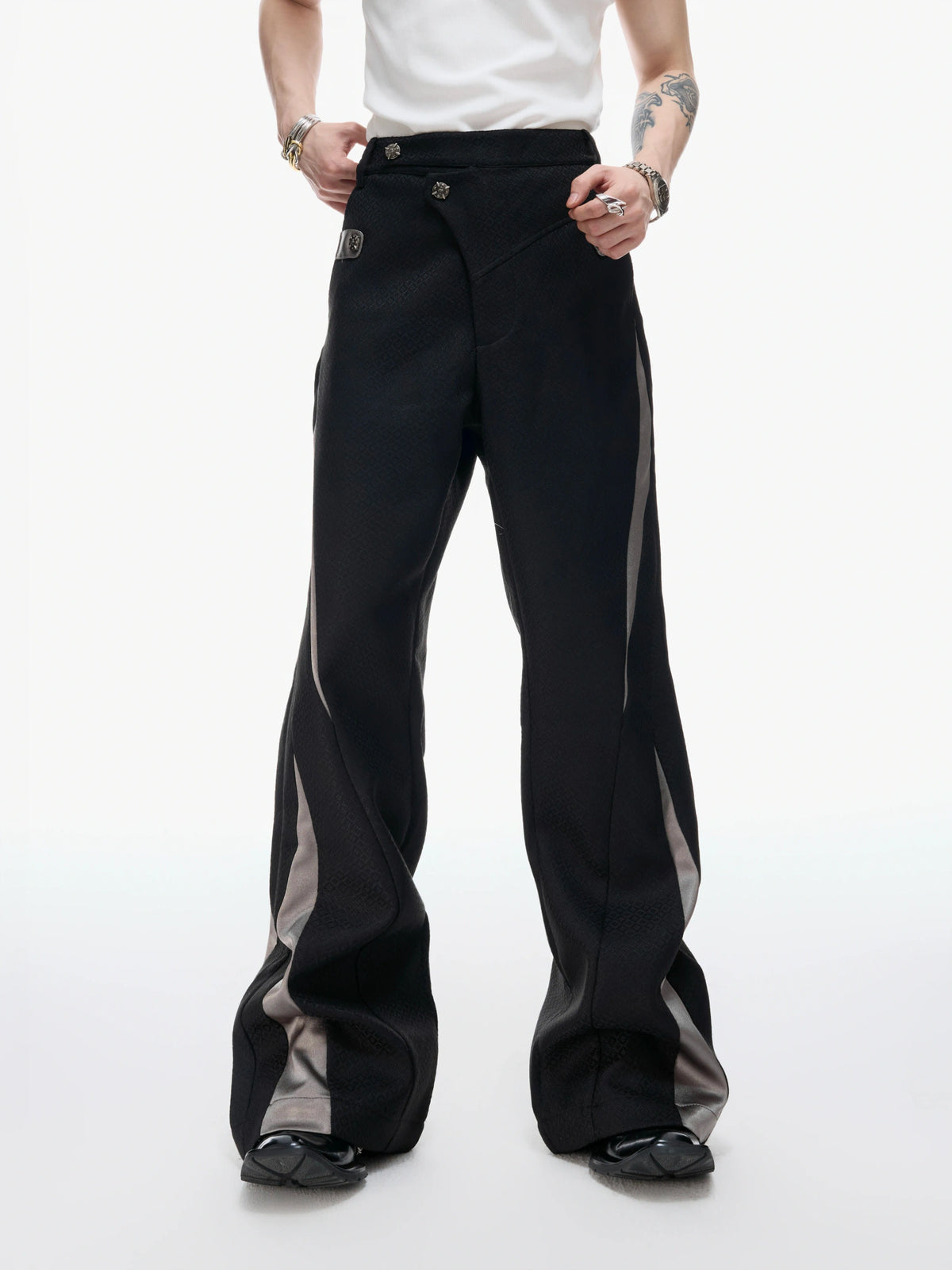Deconstructed Color-Block Flared Cotton Trousers - main image 3