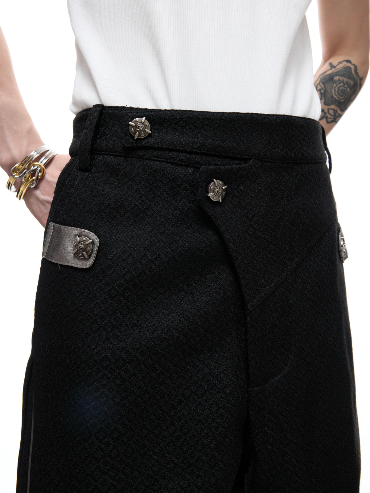 Deconstructed Color-Block Flared Cotton Trousers - main image 4