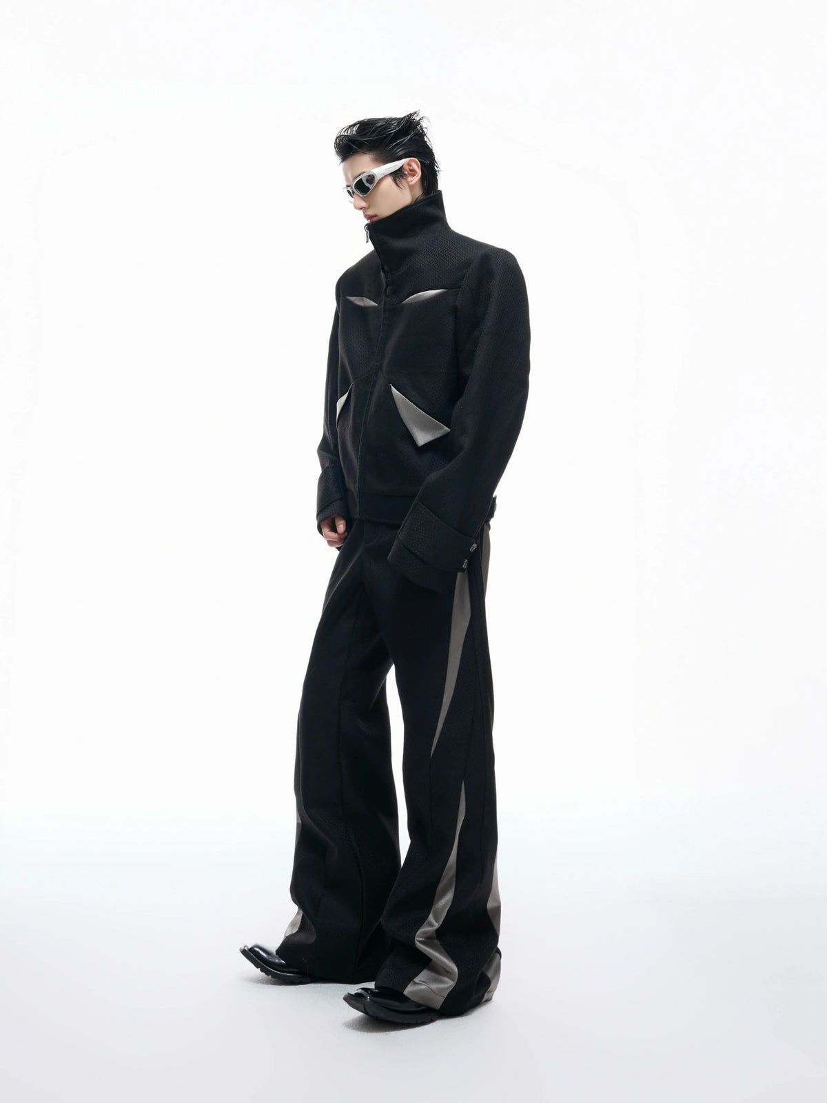 Deconstructed Color-Block Flared Cotton Trousers - main image 5