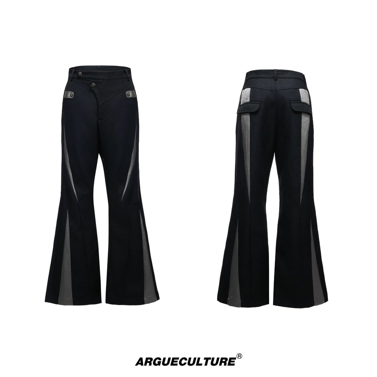 Deconstructed Color-Block Flared Cotton Trousers - Yunzhu Black Pants