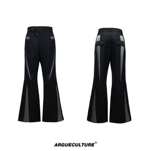 Deconstructed Color-Block Flared Cotton Trousers - Yunzhu Black Pants