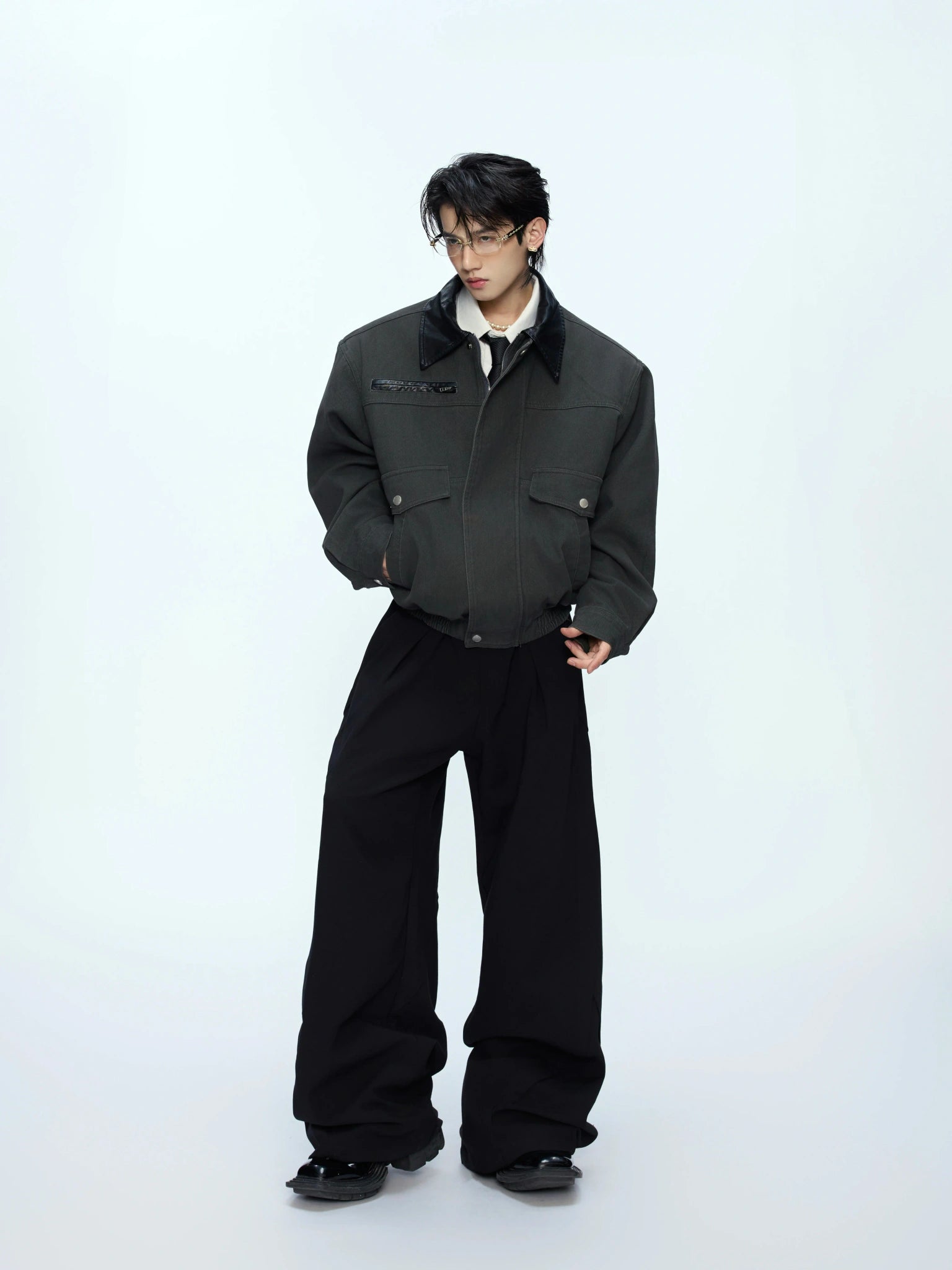 Contrast Lapel Cotton Workwear Jacket | Structured Fit - main image 5