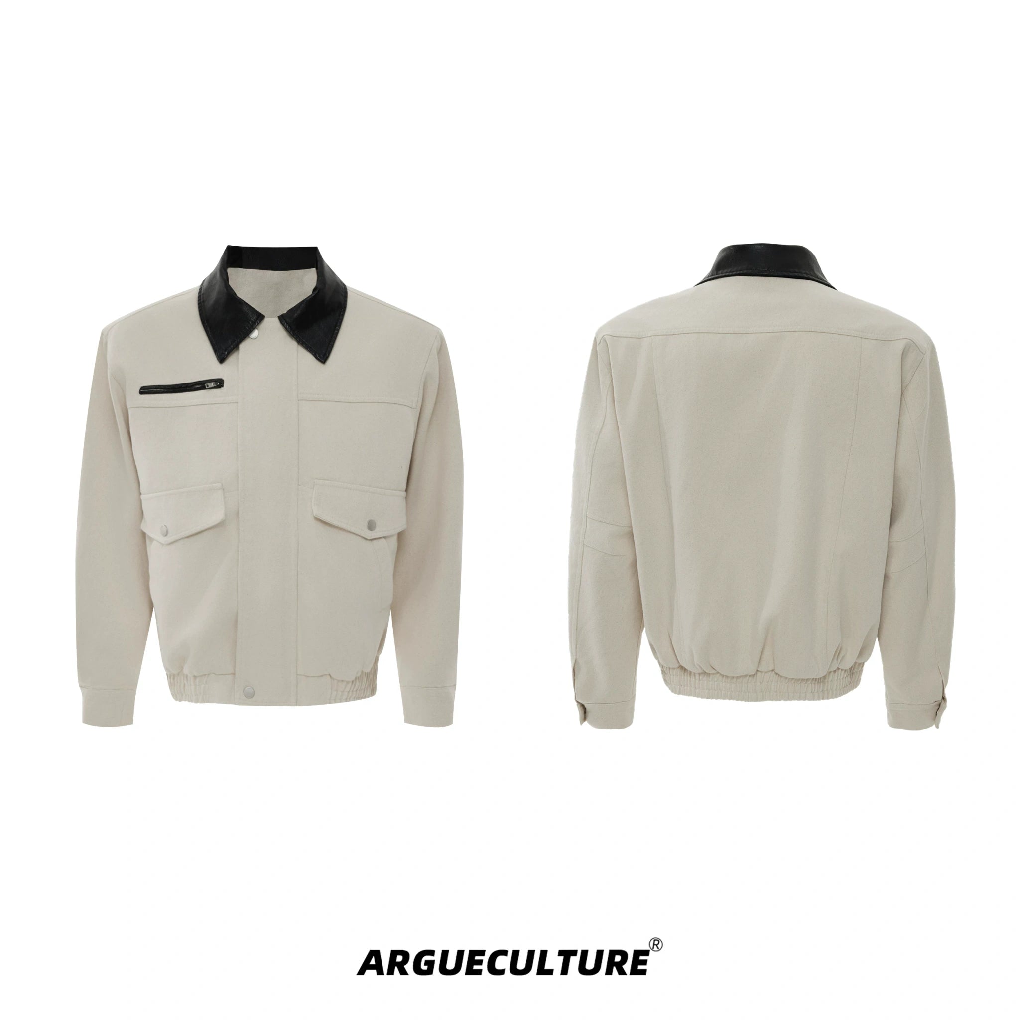 Contrast Lapel Cotton Workwear Jacket | Structured Fit - Beige Top