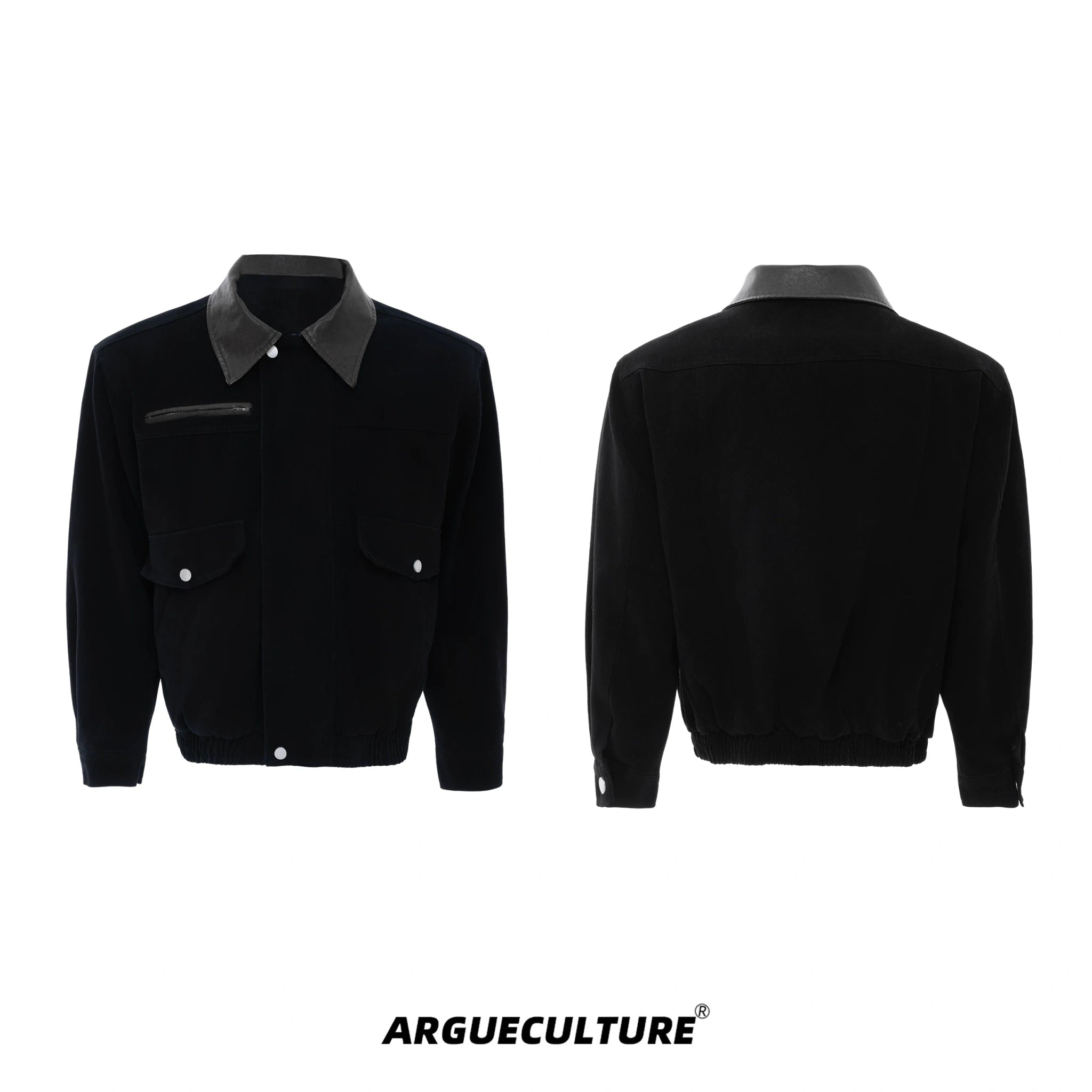 Contrast Lapel Cotton Workwear Jacket | Structured Fit - Black Top