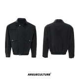 Contrast Lapel Cotton Workwear Jacket | Structured Fit - Gray Top