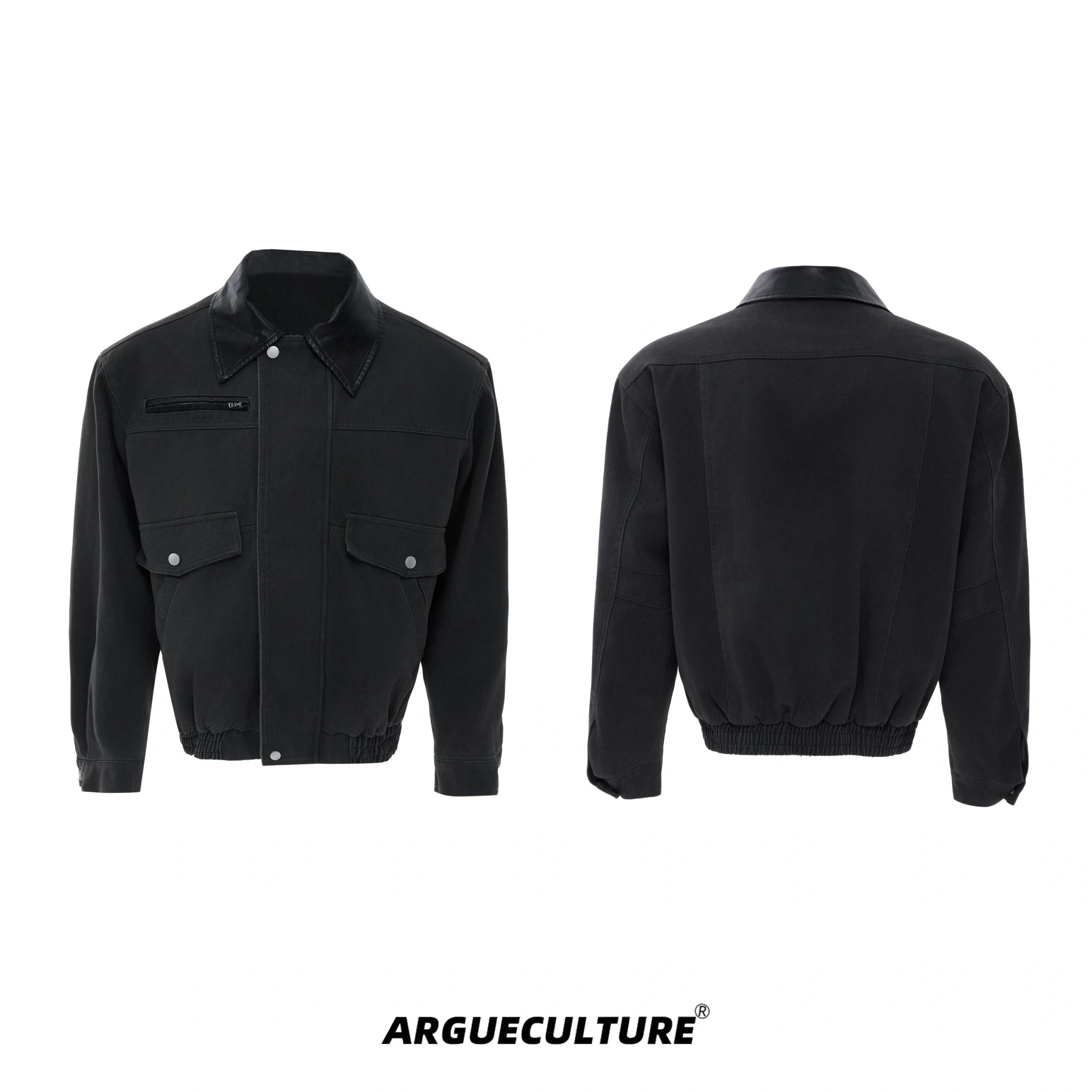 Contrast Lapel Cotton Workwear Jacket | Structured Fit - Gray Top