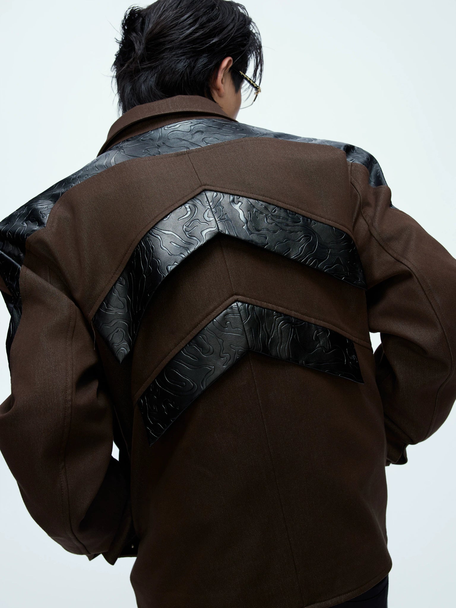 Deconstructed Cropped PU Jacket with Contrast Panels - main image 1