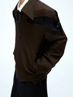 Deconstructed Cropped PU Jacket with Contrast Panels - main image 3