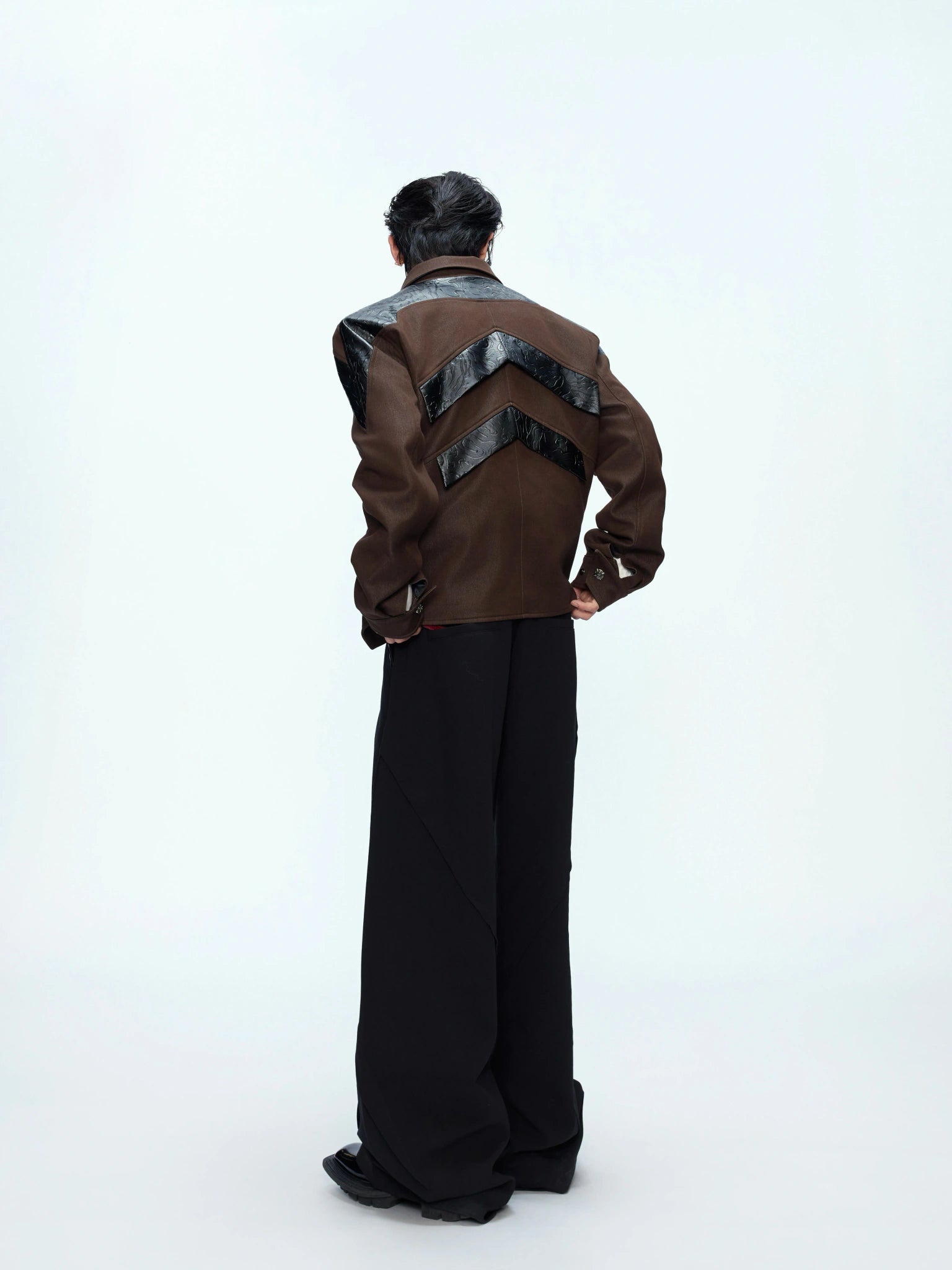 Deconstructed Cropped PU Jacket with Contrast Panels - main image 4