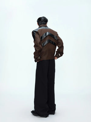 Deconstructed Cropped PU Jacket with Contrast Panels - main image 4