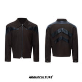 Deconstructed Cropped PU Jacket with Contrast Panels - Brown Top