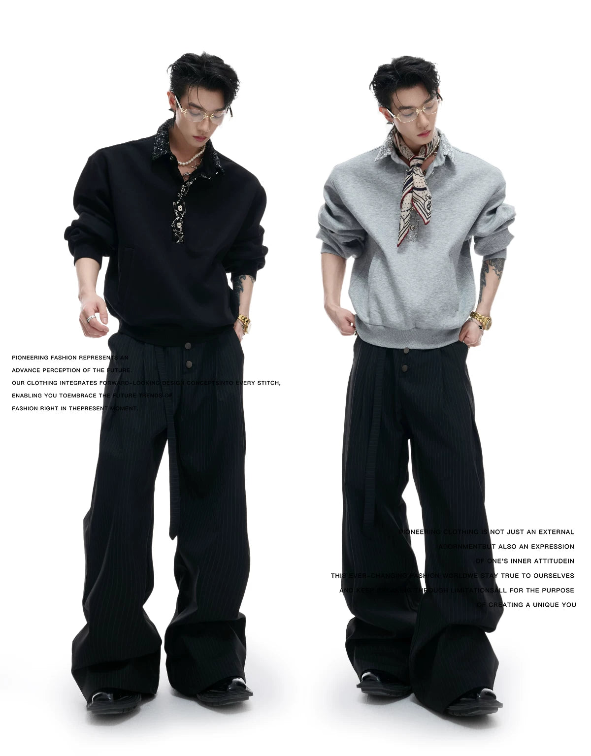 Unisex Cotton Sequined Lapel Polo Sweatshirt Top - description image 3