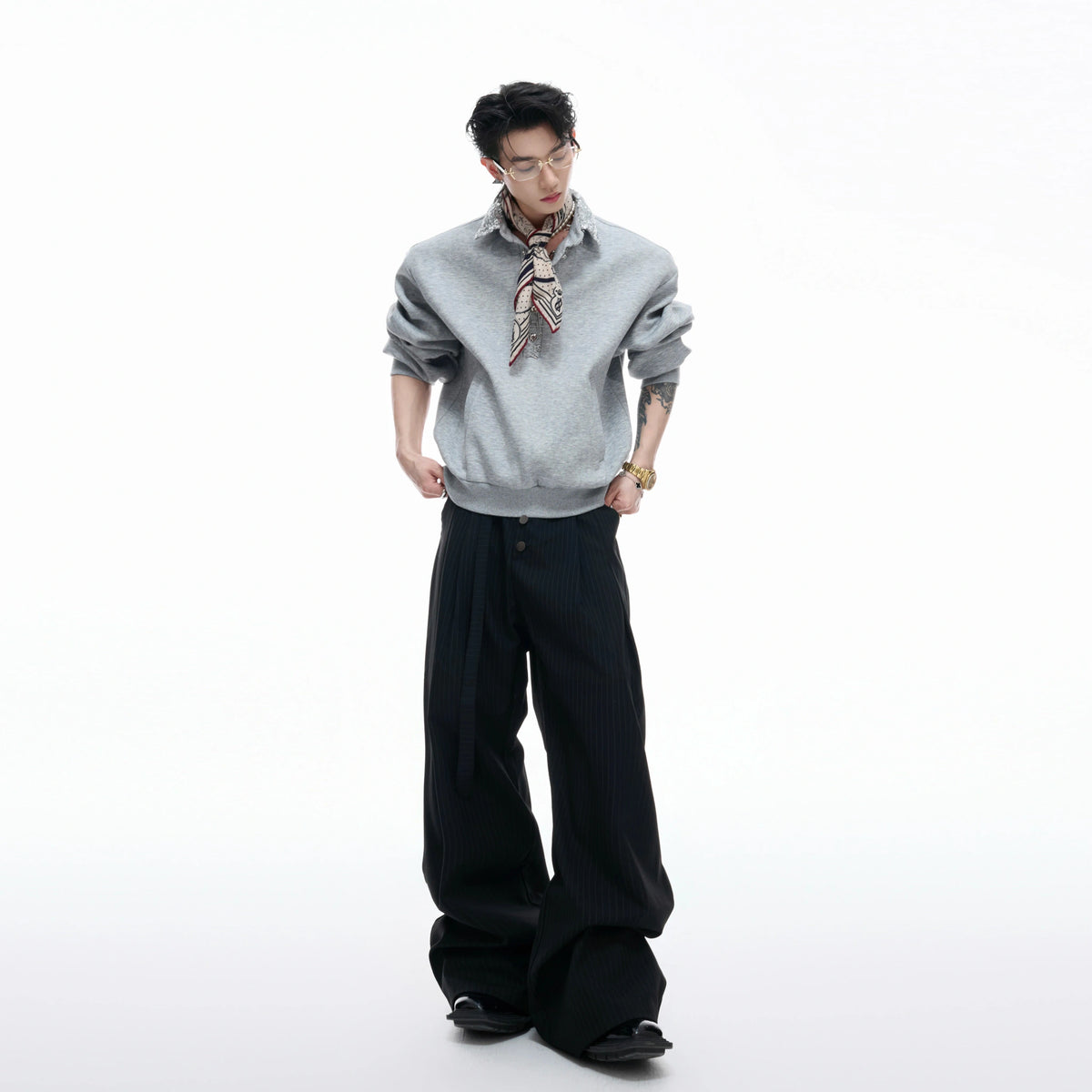 Unisex Cotton Sequined Lapel Polo Sweatshirt Top - main image 5