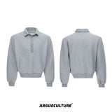 Unisex Cotton Sequined Lapel Polo Sweatshirt Top - Gray Top