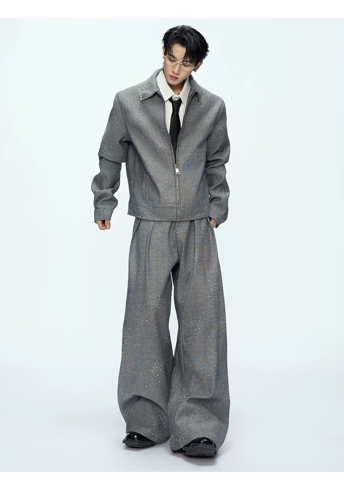 Unisex Contrast Lapel Cotton Jacket and Pants Set - description image 7
