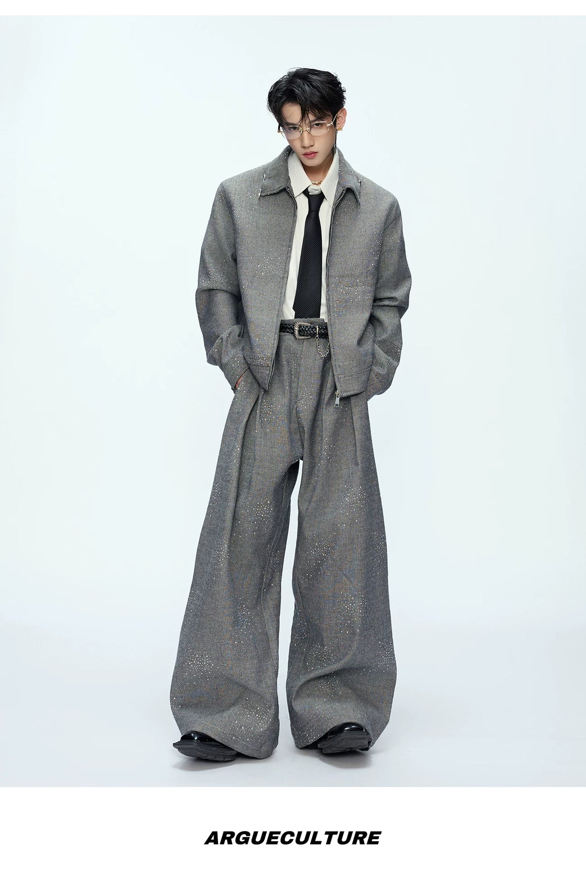 Unisex Contrast Lapel Cotton Jacket and Pants Set - description image 9